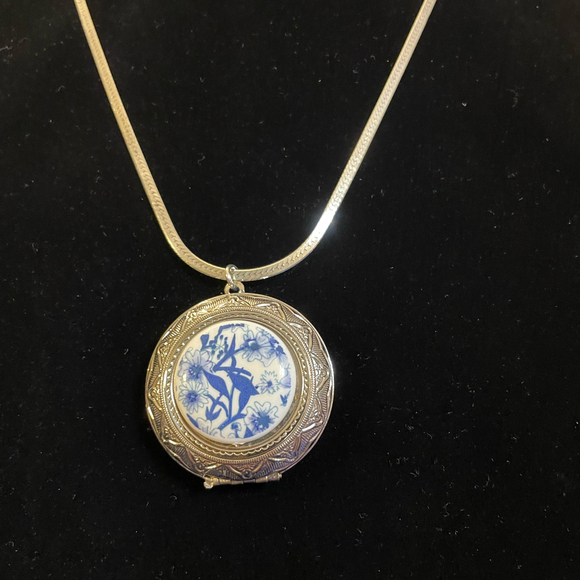 Blue and White Pendant on Sterling Silver Chain - Picture 3 of 8